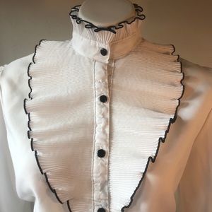 Vintage Ruffle Tuxedo Blouse, Union Label, B&W